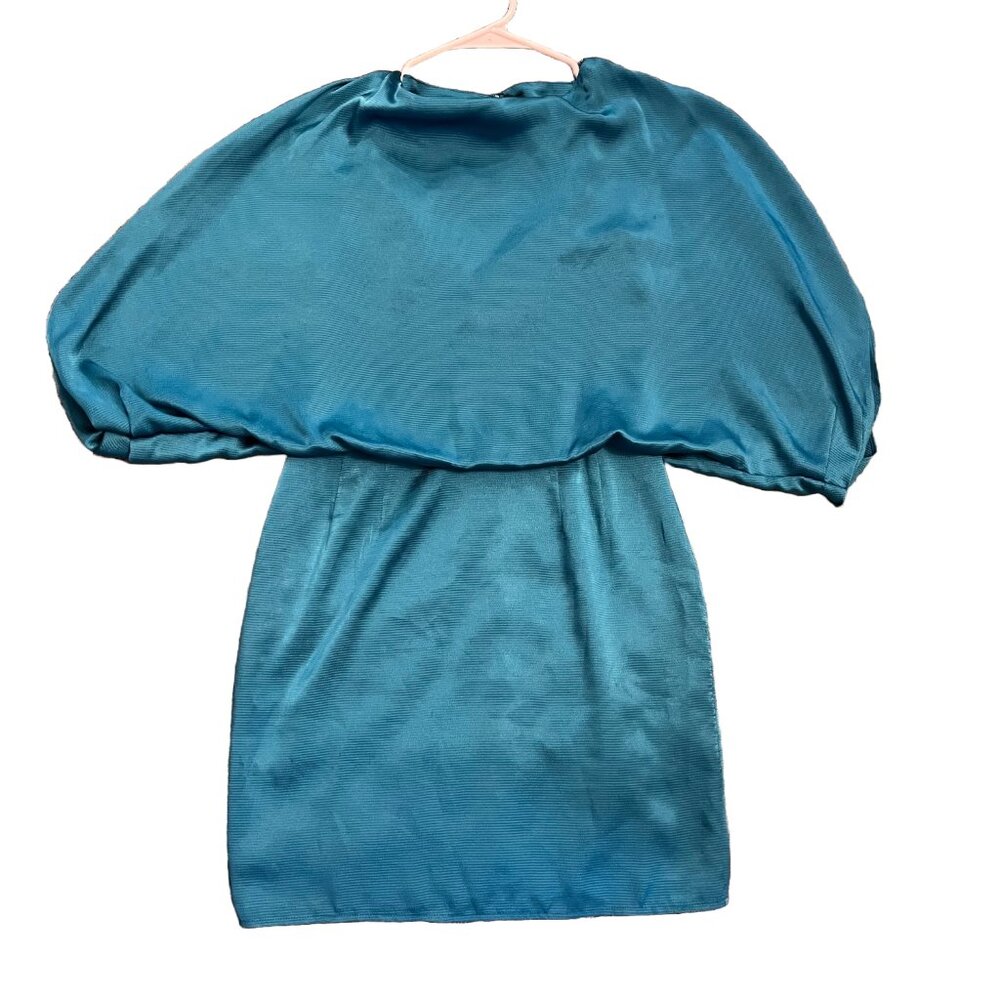 Jessica Simpson Cold Shoulder Cocktail Dress Satin Teal‎ Size 4